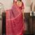 pink red lilen print work designer party wear festive 1 minute ready to wear saree with unstitched blouse piece