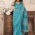 sky blue lilen print work designer party wear festive 1 minute ready to wear saree with unstitched blouse piece