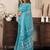 sky blue lilen print work designer party wear festive 1 minute ready to wear saree with unstitched blouse piece