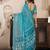 sky blue lilen print work designer party wear festive 1 minute ready to wear saree with unstitched blouse piece