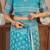 sky blue lilen print work designer party wear festive 1 minute ready to wear saree with unstitched blouse piece