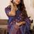 blue lilen print work designer party wear festive 1 minute ready to wear saree with unstitched blouse piece