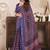 blue lilen print work designer party wear festive 1 minute ready to wear saree with unstitched blouse piece