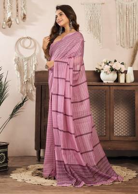Dusty pink lilen print 1 minute ready to wear saree with unstitched blouse piece 3