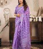 lavender lilen print 1 minute ready to wear saree with unstitched blouse piece