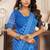royal blue lilen print work designer party wear festive 1 minute ready to wear saree with unstitched blouse piece
