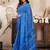 royal blue lilen print work designer party wear festive 1 minute ready to wear saree with unstitched blouse piece