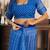 royal blue lilen print work designer party wear festive 1 minute ready to wear saree with unstitched blouse piece