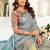 grey yellow lilen print work designer party wear festive 1 minute ready to wear saree with unstitched blouse piece
