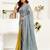 grey yellow lilen print work designer party wear festive 1 minute ready to wear saree with unstitched blouse piece