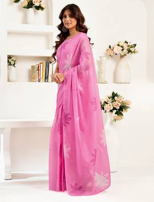 baby pink lilen print 1 minute ready to wear saree with unstitched blouse piece 3