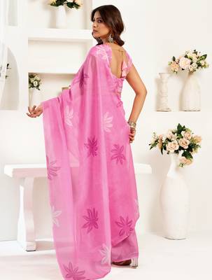 baby pink lilen print 1 minute ready to wear saree with unstitched blouse piece 4