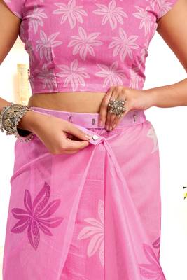 baby pink lilen print 1 minute ready to wear saree with unstitched blouse piece 5