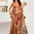 cream brown lilen print work designer party wear festive 1 minute ready to wear saree with unstitched blouse piece