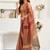 cream brown lilen print work designer party wear festive 1 minute ready to wear saree with unstitched blouse piece