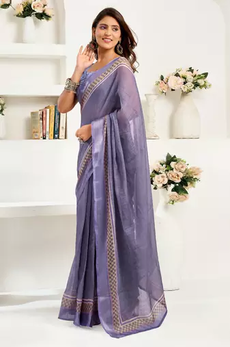 Light yellow lilen print 1 minute ready to wear saree with unstitched blouse piece