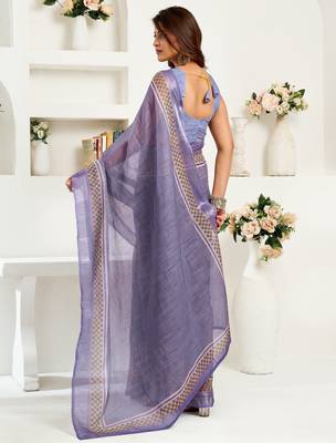 Light yellow lilen print 1 minute ready to wear saree with unstitched blouse piece 4