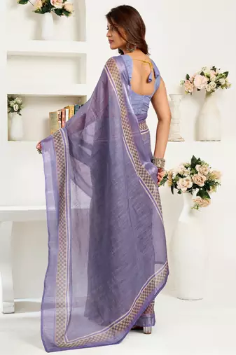 Light yellow lilen print 1 minute ready to wear saree with unstitched blouse piece