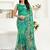 teal green lilen print work designer party wear festive 1 minute ready to wear saree with unstitched blouse piece