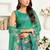 teal green lilen print work designer party wear festive 1 minute ready to wear saree with unstitched blouse piece