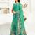 teal green lilen print work designer party wear festive 1 minute ready to wear saree with unstitched blouse piece