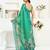 teal green lilen print work designer party wear festive 1 minute ready to wear saree with unstitched blouse piece