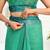 teal green lilen print work designer party wear festive 1 minute ready to wear saree with unstitched blouse piece