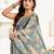 grey lilen print work designer party wear festive 1 minute ready to wear saree with unstitched blouse piece