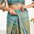 Multy lilen print work designer party wear festive 1 minute ready to wear saree with unstitched blouse piece