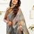 mehendi grey lilen print work designer party wear festive 1 minute ready to wear saree with unstitched blouse piece