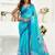 sky blue lilen print work designer party wear festive 1 minute ready to wear saree with unstitched blouse piece