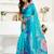 sky blue lilen print work designer party wear festive 1 minute ready to wear saree with unstitched blouse piece