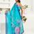 sky blue lilen print work designer party wear festive 1 minute ready to wear saree with unstitched blouse piece