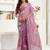 purple lilen print work designer party wear festive 1 minute ready to wear saree with unstitched blouse piece