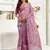 purple lilen print work designer party wear festive 1 minute ready to wear saree with unstitched blouse piece
