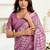 purple lilen print work designer party wear festive 1 minute ready to wear saree with unstitched blouse piece