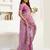 purple lilen print work designer party wear festive 1 minute ready to wear saree with unstitched blouse piece