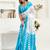 white sky lilen print work designer party wear festive 1 minute ready to wear saree with unstitched blouse piece