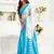 white sky lilen print work designer party wear festive 1 minute ready to wear saree with unstitched blouse piece