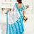 white sky lilen print work designer party wear festive 1 minute ready to wear saree with unstitched blouse piece