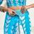white sky lilen print work designer party wear festive 1 minute ready to wear saree with unstitched blouse piece