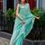Aqua soft shimmer chiffon embroidery work designer party wear festive saree with unstitched blouse piece
