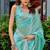 Aqua soft shimmer chiffon embroidery work designer party wear festive saree with unstitched blouse piece