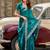 Teal green soft shimmer chiffon embroidery work designer party wear festive saree with unstitched blouse piece