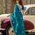 Teal green soft shimmer chiffon embroidery work designer party wear festive saree with unstitched blouse piece