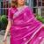 Rani pink soft shimmer chiffon embroidery work designer party wear festive saree with unstitched blouse piece