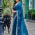 Turquoise soft shimmer chiffon embroidery work designer party wear festive saree with unstitched blouse piece