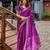 Purple soft shimmer chiffon embroidery work designer party wear festive saree with unstitched blouse piece