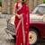 Red soft shimmer chiffon embroidery work designer party wear festive saree with unstitched blouse piece