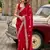 Red soft shimmer chiffon embroidery work designer party wear festive saree with unstitched blouse piece